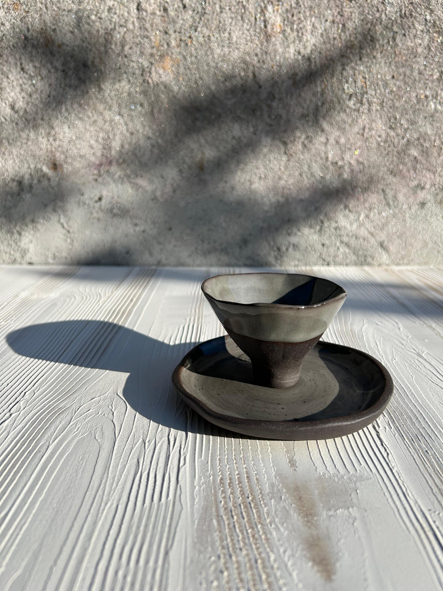 Darkly Gray Double Espresso Cup and Saucer
